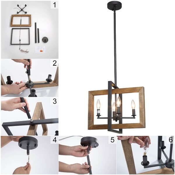 The Gray Barn Farmhouse 4-Light Wood Chandelier Island Lights - L18"xW14.6"xH13.8"