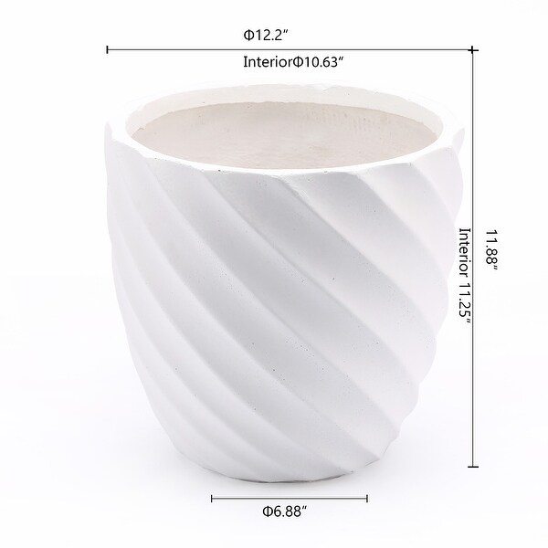 White MgO Indoor or Outdoor Swirl Round Planter