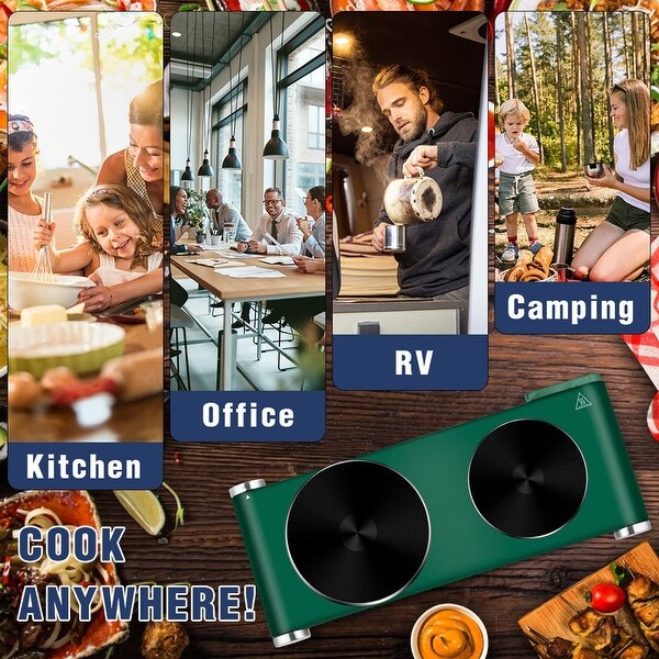 Elexnux Portable 1800-Watt 2-Burner Electric Hot Plate, 7.4 in. Countertop Burners With 7 Heat Settings