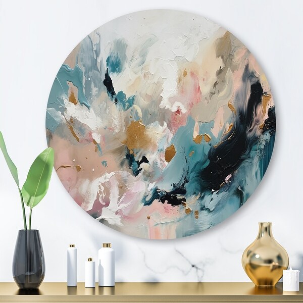 Designart "Delicate Brushstrokes Abstract Painting V" Abstract Metal Round Wall Art