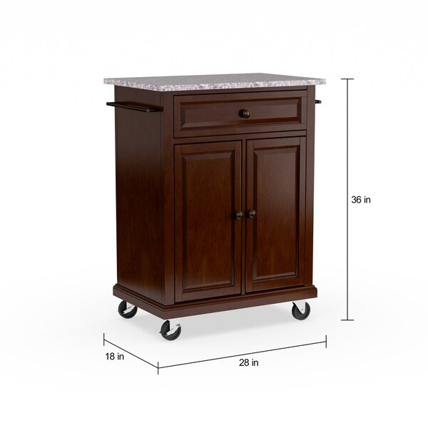 Compact Vintage Mahogany Finish Solid Granite Top Kitchen Cart and Island - N/A