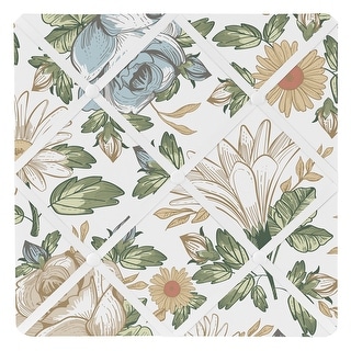 Vintage Floral Blue Yellow 13in Fabric Memory Photo Bulletin Board Green Gold Orange Beige White Shabby Chic Flower Boho Rose