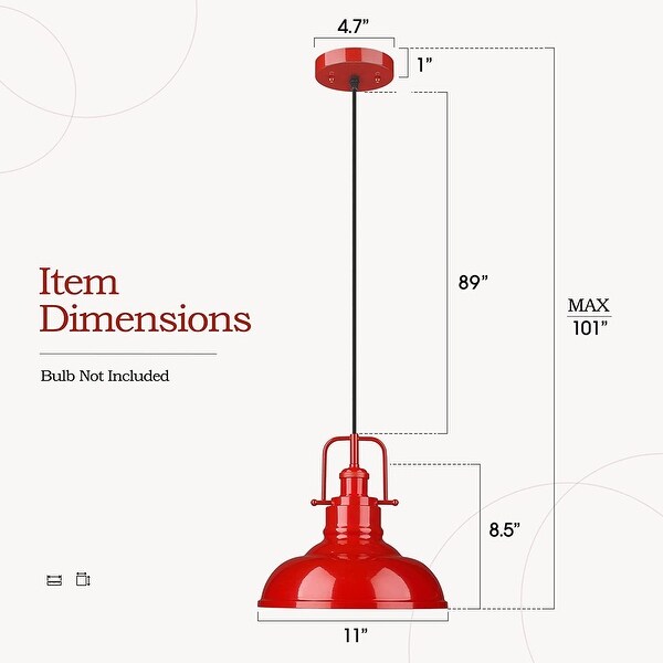 1-Light Industrial Farmhouse Single Dome Pendant Light Hanging Lamps - 11 x 11 x 8.5 inches