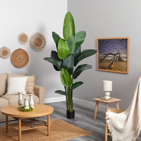 7' Artificial Travelers Palm Silk Tree in Black Pot