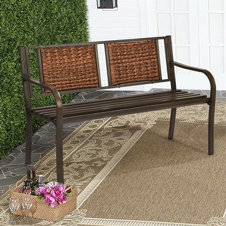 50.5" Outdoor Steel Frame Rattan Porch Furniture Patio Garden Bench