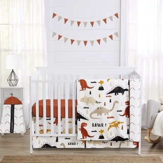Mod Dino Boy Girl 4pc Nursery Crib Bedding Set - Orange Tan Rust Taupe Mustard Yellow Beige Black Modern Dinosaur Boho Arrow