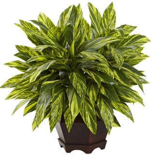Nearly Natural Green Silk Tradescantia Plant with Black Hexagon Planter