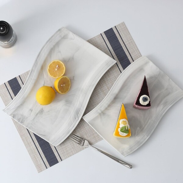MALACASA Flora 2 Piece Marble Grey Serving Plates