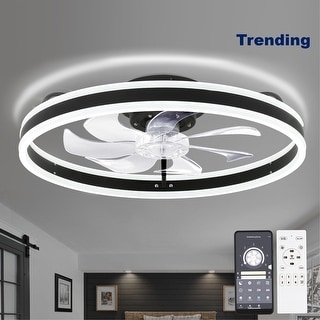 Oaks Aura Modern 20in. Low Profile Ceiling Fan with Light, 6-Speed Flush Mount Ceiling Fan, Smart App Remote Control For Bedroom