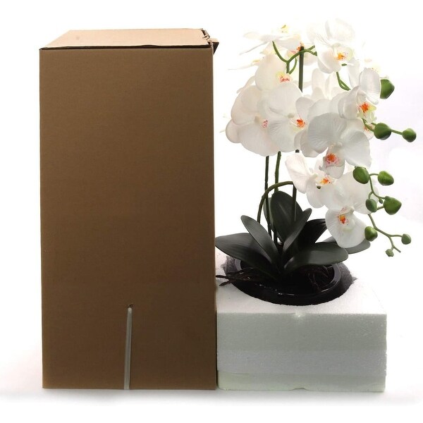 Set of 2 Orchid Flower Arrangement I18 Inch x 19 Flowers Black Vase - Set of Two