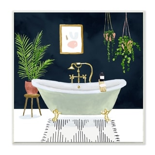 Stupell Industries Designer Bathroom Blue Gold Design,12x12, Wood Wall Art
