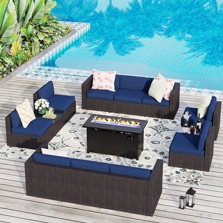 13-Piece Outdoor Sectional Sofa Set Patio Conversation Set with Fire Pit Table and Coffee Table