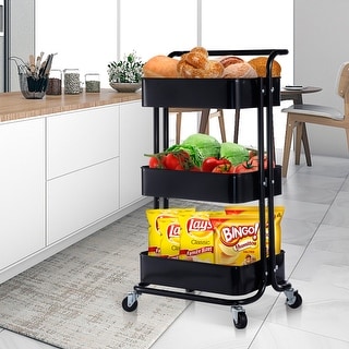 3 Tiers Kitchen Vege Fruit Storage Slim Trolley Utility Cart Tray Organizer With Rolling Wheels