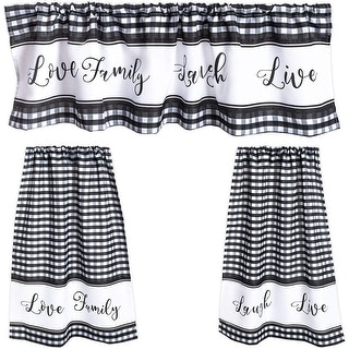 3 Piece Kitchen Curtains and Valances Set, 36 Inches Long for Window, Love Family Laugh Live, Black and White