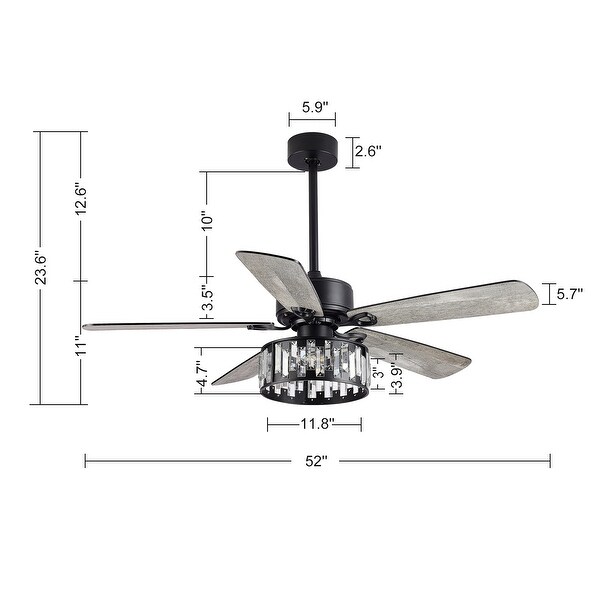 52 IN Black Farmhouse Ceiling Fan with 3-Light Remote