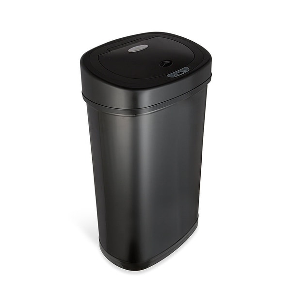 NINESTARS Oval Motion Sensor Trash Can 13.2 Gallon, Black Stainless Steel DZT-50-9BK