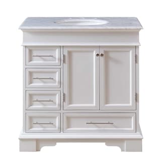 Silkroad Exclusive 36" Carrara Marble Top Bathroom Single Sink Vanity