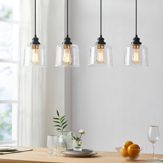 KAWOTI 4-Light Kitchen Island Linear Pendant Light with Glass Shade