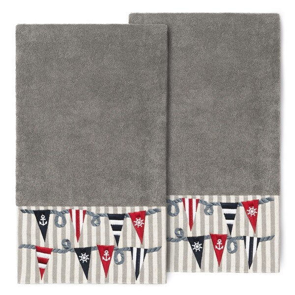 Authentic Hotel and Spa 100% Turkish Cotton Ethan 2PC Embellished Bath Towel Set