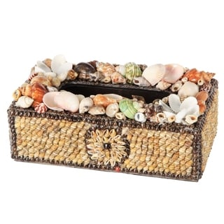 Beautifully Decorated Plywood Tissue Box with Natural Seashells, Multicolor