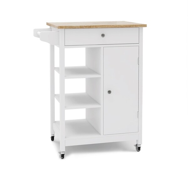 Kitchen Cartster, Rolling Trolley Cart with Towel Rack Rubberwood Top