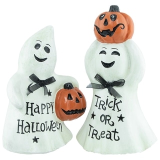 Set of 2 "Happy Halloween" & "Trick or Treat" Ghost Decorations 7.75"