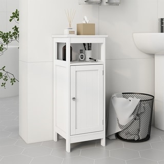 White Bathroom Floor Cabinet with Single Door, Freestanding Cupboard, Storage Organizer