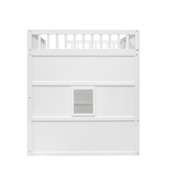 58" Full Size House Loft Bed with Ladder, Solid Wood Slats Supports, Plenty of storage, Make Kids Living in a Fairytale Story