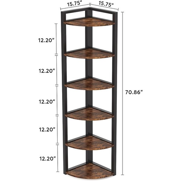 5 Tier Corner Shelves, Rustic Industrial Corner Bookshelf Bookcase