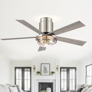 52-in Nickel Indoor Flush Mount Chandelier Ceiling Fan with Light Remote (5-Blade)