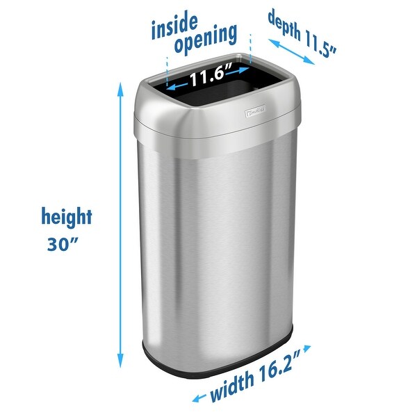 iTouchless 16 Gallon Dual-Deodorizer Oval Open Top Trash Can, Stainless Steel, 60 Liter Open Garbage Can