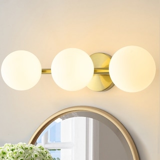 Eurus Home 3-light Gold Bathroom Vanity Light with Milk Globe Glass,G9 Base
