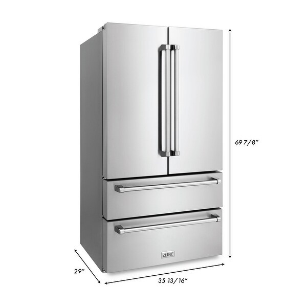 ZLINE 36" 22.5 cu. ft 4-Door French Door Refrigerator with Ice Maker and Water Filter in Fingerprint Resistant Stainless Steel