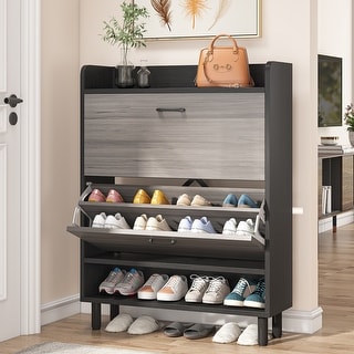 Shoe Cabinet, Brown Shoe Storage Organizer with 2 Compartment - 2-Tier