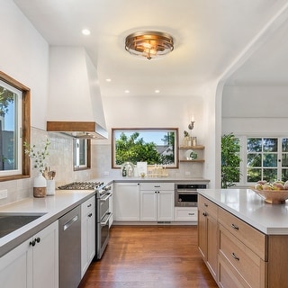 Modern 2-Light Seeded Glass Flush Mount For Kitchen Island