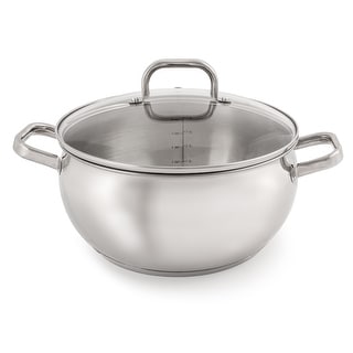 Belly Shape 18/10 SS 5.5 Qt Stock Pot with Glass Lid 9.5"