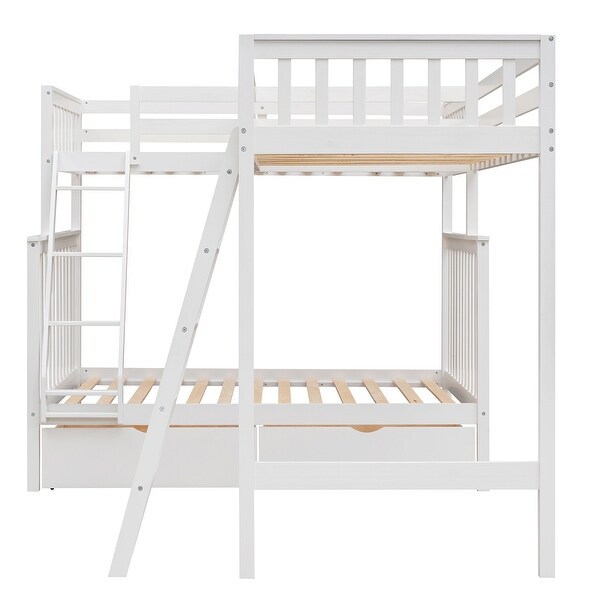 L-Shaped Twin over Full Bunk Bed & Twin Size Loft Bed with Two Storage Drawers