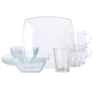 Gibson Elite Soho Lounge 12 Piece Square Clear Glass Dinnerware Set