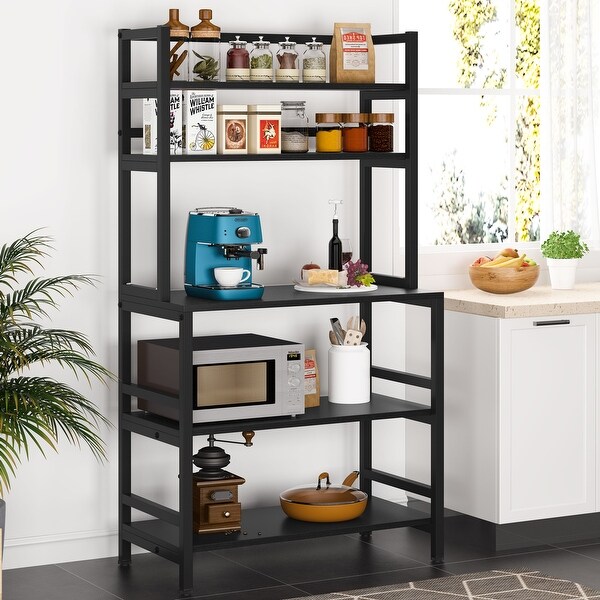 Brown/ Black 5-Tier Industrial Kitchen Bakers Rack Microwave Stand with Hutch,White Modern Kitchen Utility Storage Shelf