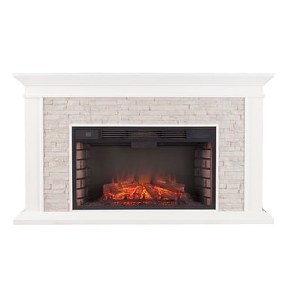 60.25" White and Black Contemporary Electric Fireplace