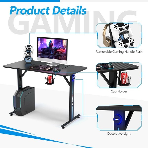 Gymax Gaming Desk Home Office PC Computer Desk w/LED Lignt&Gaming
