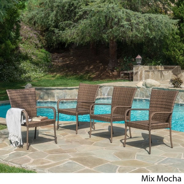 Benhill Outdoor Contemporary Wicker Stacking Chairs (Set of 4) by Christopher Knight Home