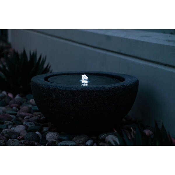 XBrand Round Sphere Water Fountain w/LED Light, Indoor Outdoor Décor, 10 Inch Tall, Grey