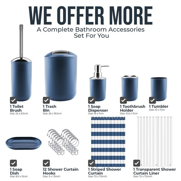 Clara Clark 9 Piece Complete Bathroom Accessories Kit with Shower Curtain Set