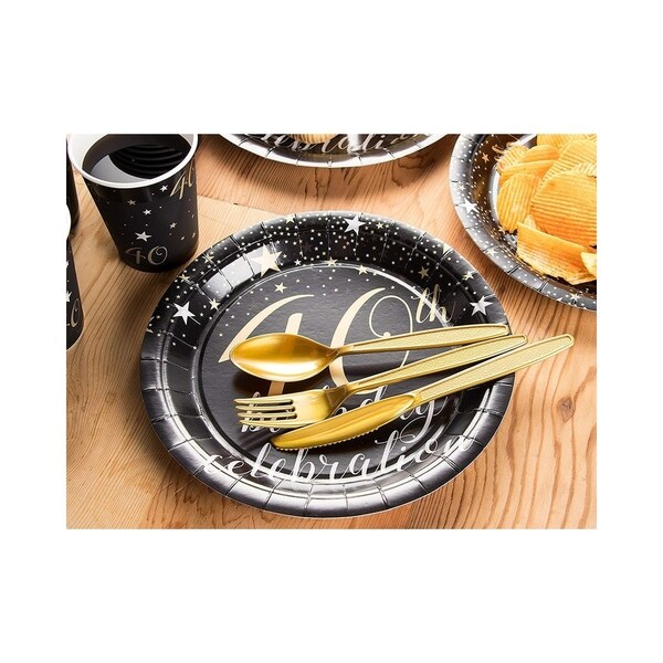 24 Set 40th Birthday Celebration Party Supply Plate Napkins Cup Knife Spoon Fork