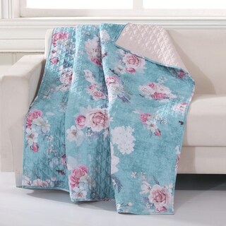 Barefoot Bungalow Avril Turquoise Blue Reversible Throw Blanket