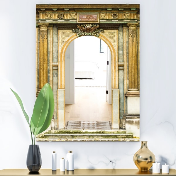 Porch & Den 'Old Wooden Paris Door' Brown Paris Printed Mirror