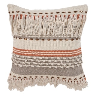 LR Home Boho Fringed 18-Inch Cotton Decorative Pillow