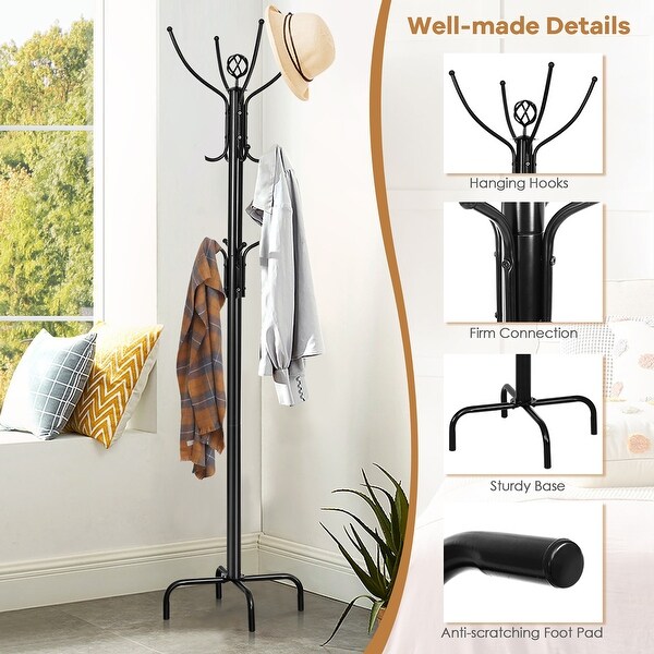Costway Metal Coat Rack Hat Stand Tree Hanger Hall Umbrella Holder