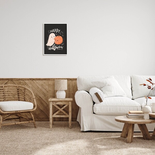 Stupell Happy Halloween Smiling Ghost Pumpkin Framed Giclee Art by Loni Harris